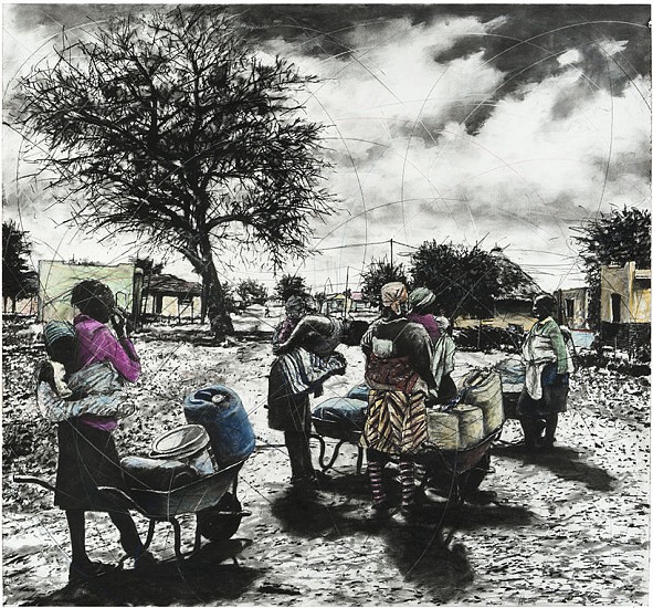 PHILLEMON HLUNGWANI, RI NWANA RA MASIKU HI TA HLAMBANYISA VAMASEVE, SWI TA HELA  KU XANISEKA II (VERSION 1)
CHARCOAL AND PASTEL ON PAPER