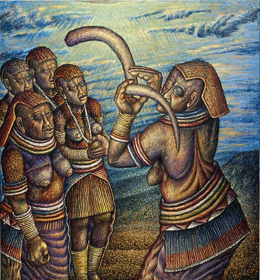 MMAKGABO MAPULA HELEN SEBIDI, THE PEOPLE ARE CALLED TO SEE THE INITIATES
(2014-2015), OIL  ON CANVAS