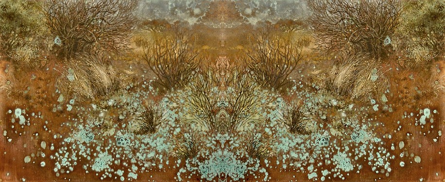 RINA STUTZER, SETTLING THE SELF IN UNSETTLEMENT XI &XII
2012, COPPER SHEET, PATINA, ALUMINIUM SHEET, AQUA CHROME PRINT ON CANVAS