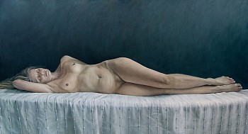 Woman on white throw