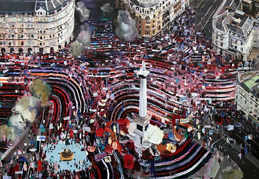 Nigel Mullins. Protest at Trafalgar Square, 2019, oil on canvas, 120 x 180 cm