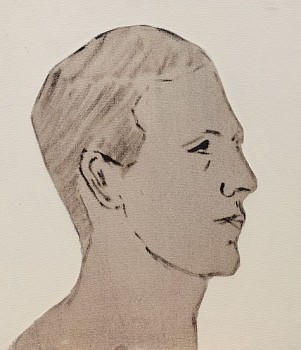 RESIZED Brett Charles Seiler, Portrait 28, 2022, Bitumen and Roof Paint on Canvas, 46 x 40cm