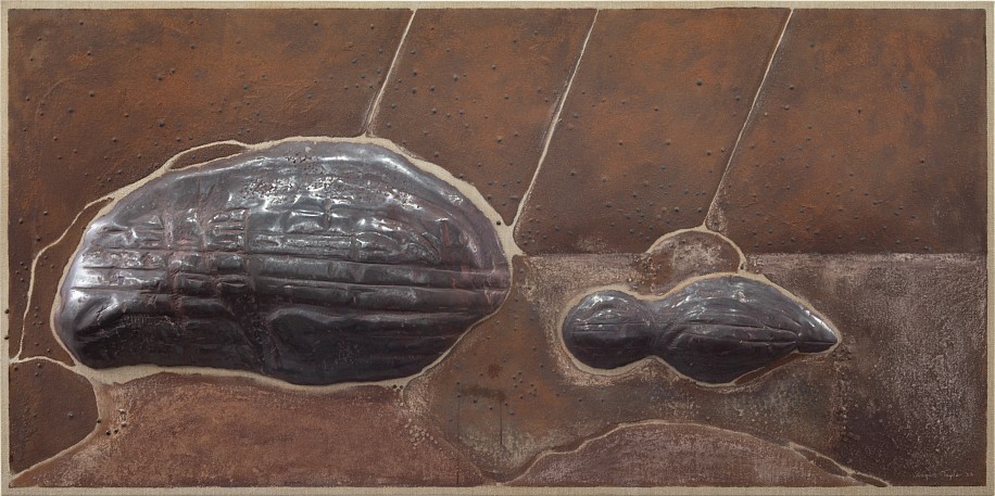 ANGUS TAYLOR, KORANNABERG LANDSCAPE, HEMATITE 27 °07'56"S 22 °28'30"E
RELIEF CARVED HEMATITE ON BELGIAN LINEN WITH PAINT MADE FROM TSWALU SOIL