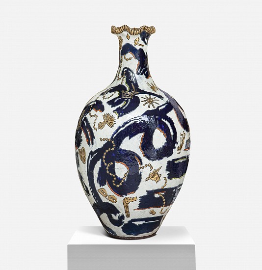 LUCINDA MUDGE, WHITE AND BLUE
CERAMIC WITH GOLD LUSTRE