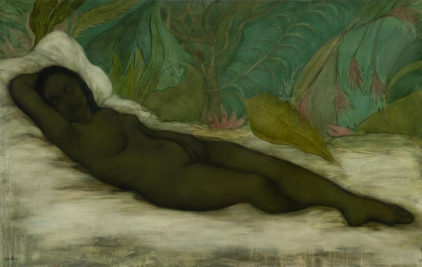 SHANY VAN DEN BERG, SLEEPING VENUS IN HER DREAMSCAPE ”¦  AFTER 'GIORGIONE'
OIL ON BOARD