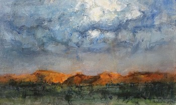 dark skies with rainbow over korannaberg tswalu 60cm x 100cm oil on canvas