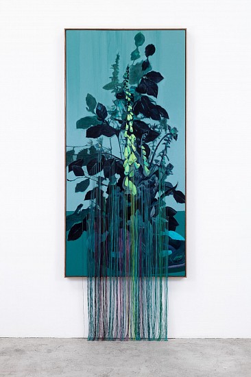 SANELL AGGENBACH, DOUBLE FOXGLOVE
2024, OIL AND ACRYLIC ON CANVAS, COTTON THREADS (FRAMED)