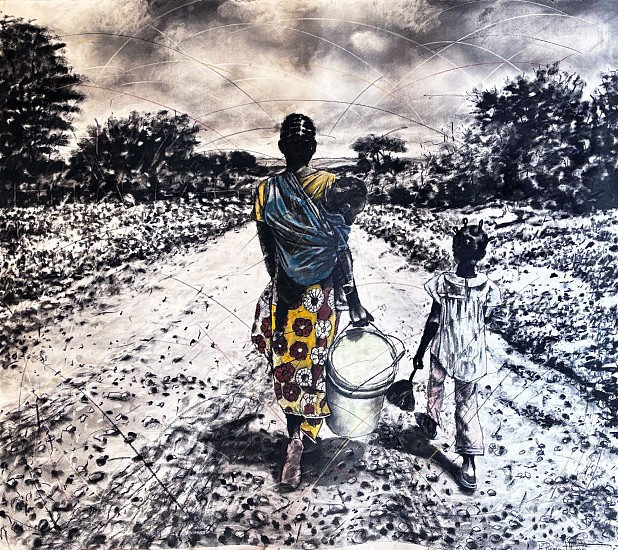 PHILLEMON HLUNGWANI, MANANA WA NKOKA U HLAYISA VANA VA YENA (THE PRECIOUS MOTHER TAKES CARE OF HER CHILDREN)
2024, CHARCOAL AND PASTEL ON PAPER