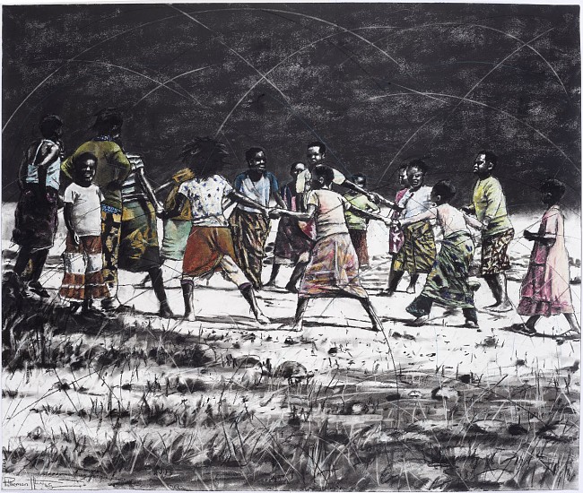 PHILLEMON HLUNGWANI, HEKELEHEKE- HEKEE! 2 (RING -A RING O ROSIE 2)
2024, CHARCOAL AND PASTEL ON PAPER