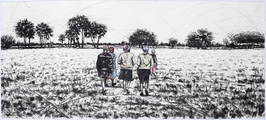 PHILLEMON HLUNGWANI, KURHULA A KUVE NA N’WINA (PEACE BE UNTO YOU)
2024, CHARCOAL AND PASTEL ON PAPER