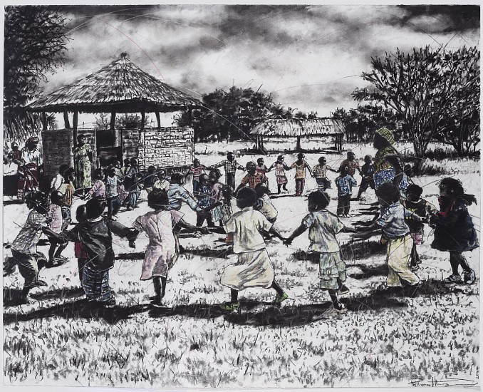 PHILLEMON HLUNGWANI, HEKELEHEKE- HEKEE! 1 (RING -A RING O ROSIE)
2024, CHARCOAL AND PASTEL ON PAPER