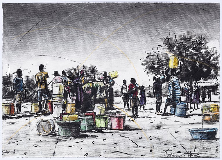 PHILLEMON HLUNGWANI, MUCHAVISEKI HWE NTSANWISI, VA WURILE VAKU: “MI TA SALA MI NDZI TSUNDZUKA 2 (YOU WILL REMEMBER ME WHEN I AM GONE: THE NANDONI DAM, GIYANI WATER PROJECT)
2024, CHARCOAL AND PASTEL ON PAPER