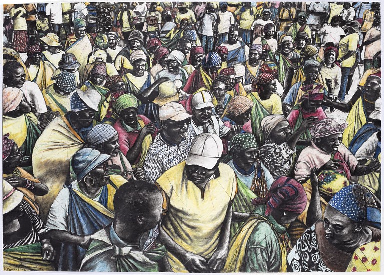 PHILLEMON HLUNGWANI, VANHU VO TLHARIHA A VA VULAVULI<br />NGOPFU: VA TSHAMA EHANSI, VA HLALELA, VA<br />LANGUTA 1 (WISE PEOPLE DO NOT TALK MUCH,<br />THEY SIT BACK, WATCH AND OBSERVE)
2024, CHARCOAL AND PASTEL ON PAPER