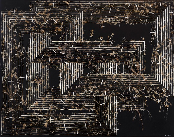 GERHARD MARX, DWELLING DRAWING II
PLANT MATERIAL AND ACRYLIC GROUND ON CANVAS AND BOARD