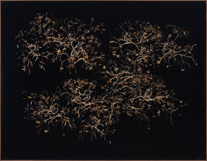 GERHARD MARX, GARDEN DRAWING I (SIGHTING)
2025, PLANT MATERIAL, TISSUE PAPER AND ACRYLIC GROUND ON CANVAS